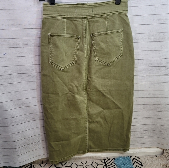 WE THE FREE OLIVE GREEN DENIM MIDI SKIRT, SZ 25 - Picture 4 of 9